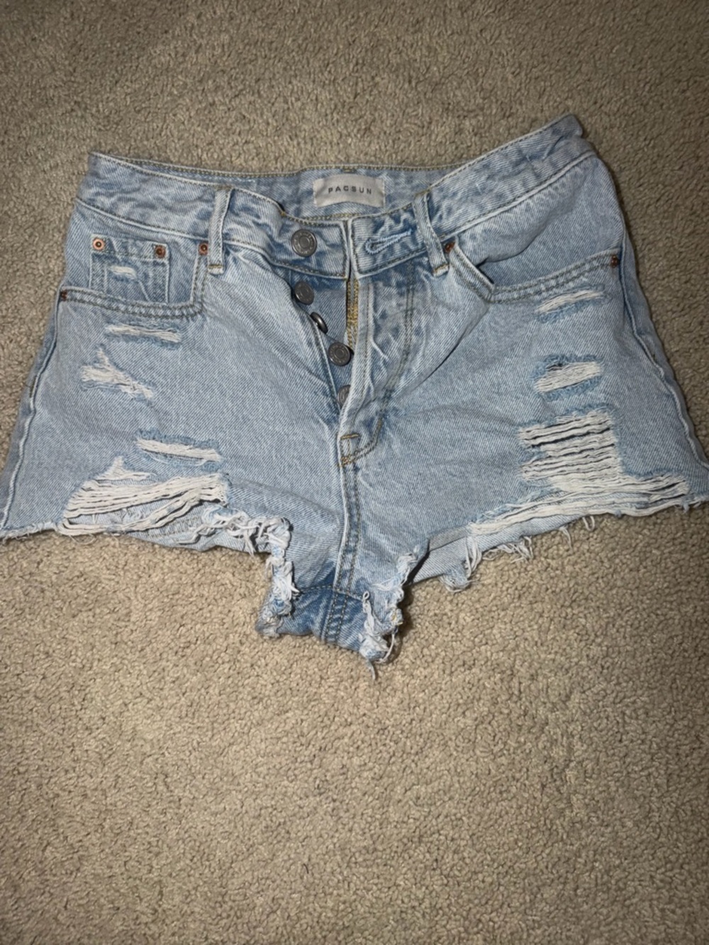 PacSun Distressed Light Blue High-Rise Denim Shorts